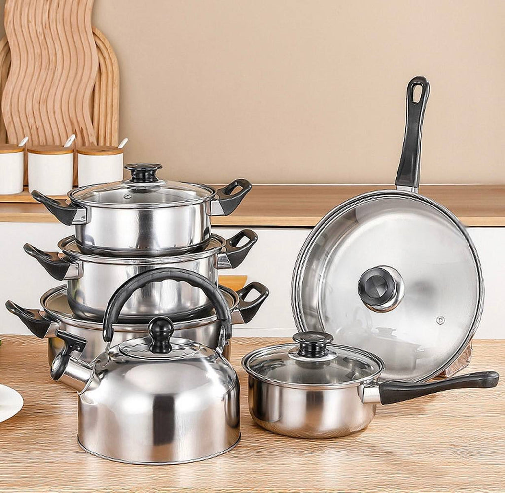 BATERIA DE COCINA PREMIUM DE ACERO INOXIDABLE- 12 PIEZAS-