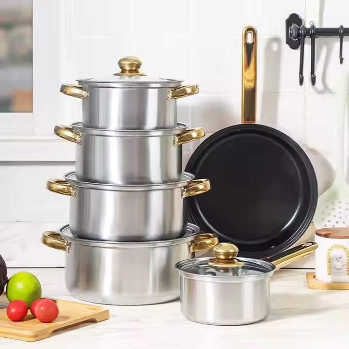 SET DE OLLAS 12 PCS PARA INDUCCIÓN DE ACERO INOXIDABLE